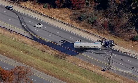 Dashcam video shows moment of crash on Route 3 in Billerica that sent tanker truck onto its side, spilling fuel